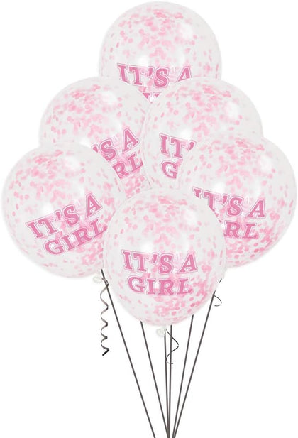 Pack of 6 Girl Clear Latex Balloons with Pink Confetti 12