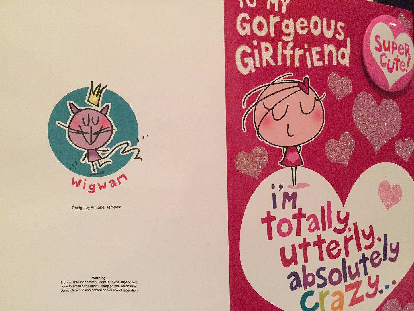 Large Girlfriend Valentine Card with Badge 