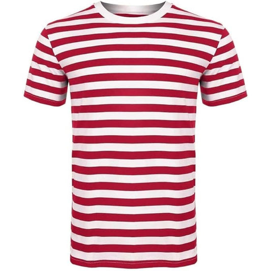 Short Sleeve Stripes Red/White T-Shirt L Size (Polyester)