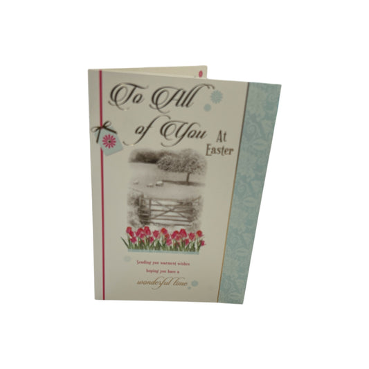 To All Of You Wonderful Time Pink Tulips Design Easter Card