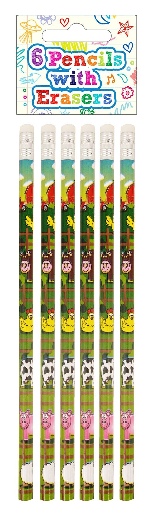 Pack of 6 Farm Pencils with Erasers