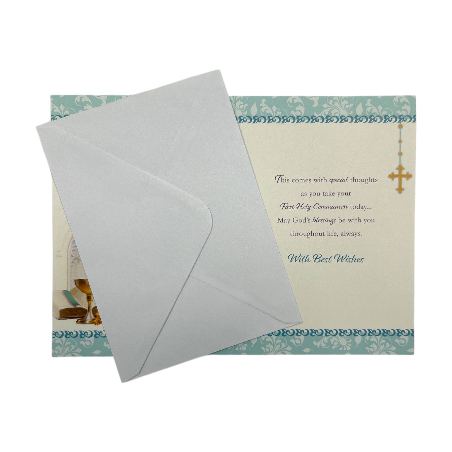 For Boy First Holy Communion Chalice & Candle Cross Design Religious Card