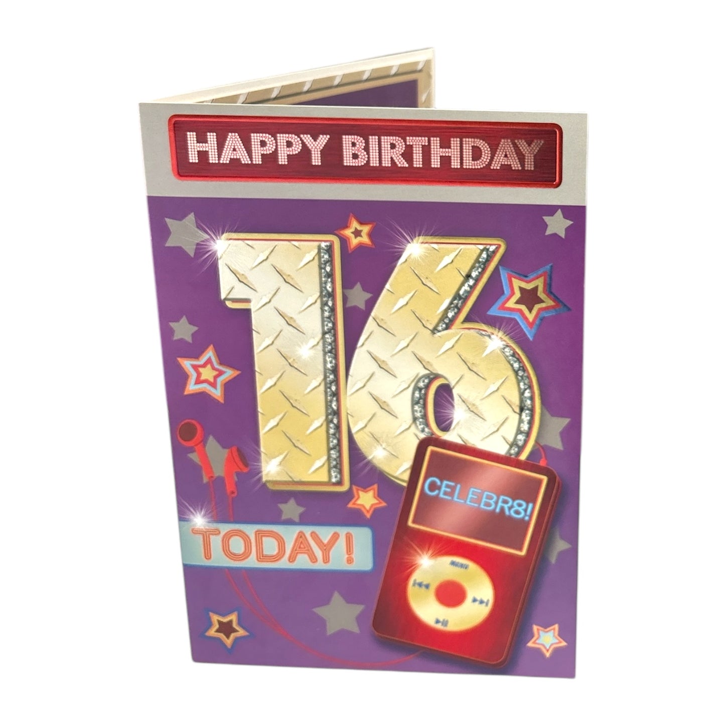 16th Birthday Ipod Headphones & Stars Theme Greeting Card