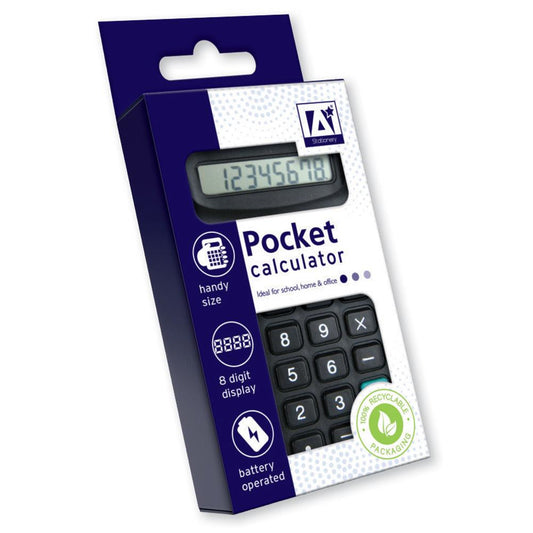 Pack of 10 8 Digit Display Black Pocket Calculators