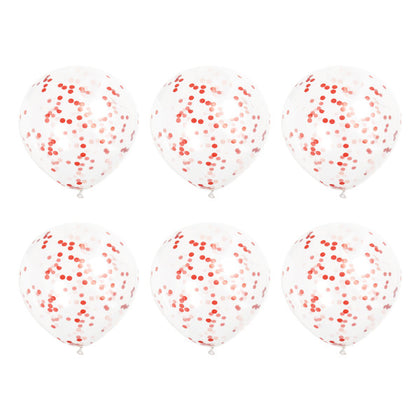 Pack of 6 Clear Latex Balloons with Ruby Red Confetti 12