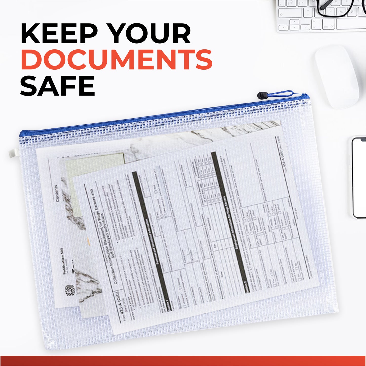 Pack of 24 A5 Blue Zip Strong Mesh Bags - Tough Waterproof Storage