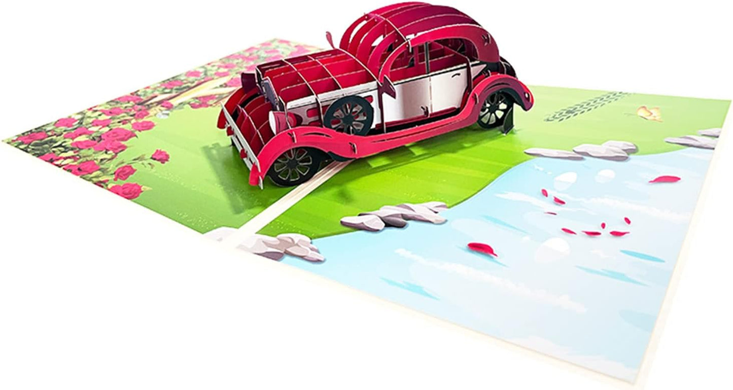 Vintage Red Car 3D Pop Up Greeting Card
