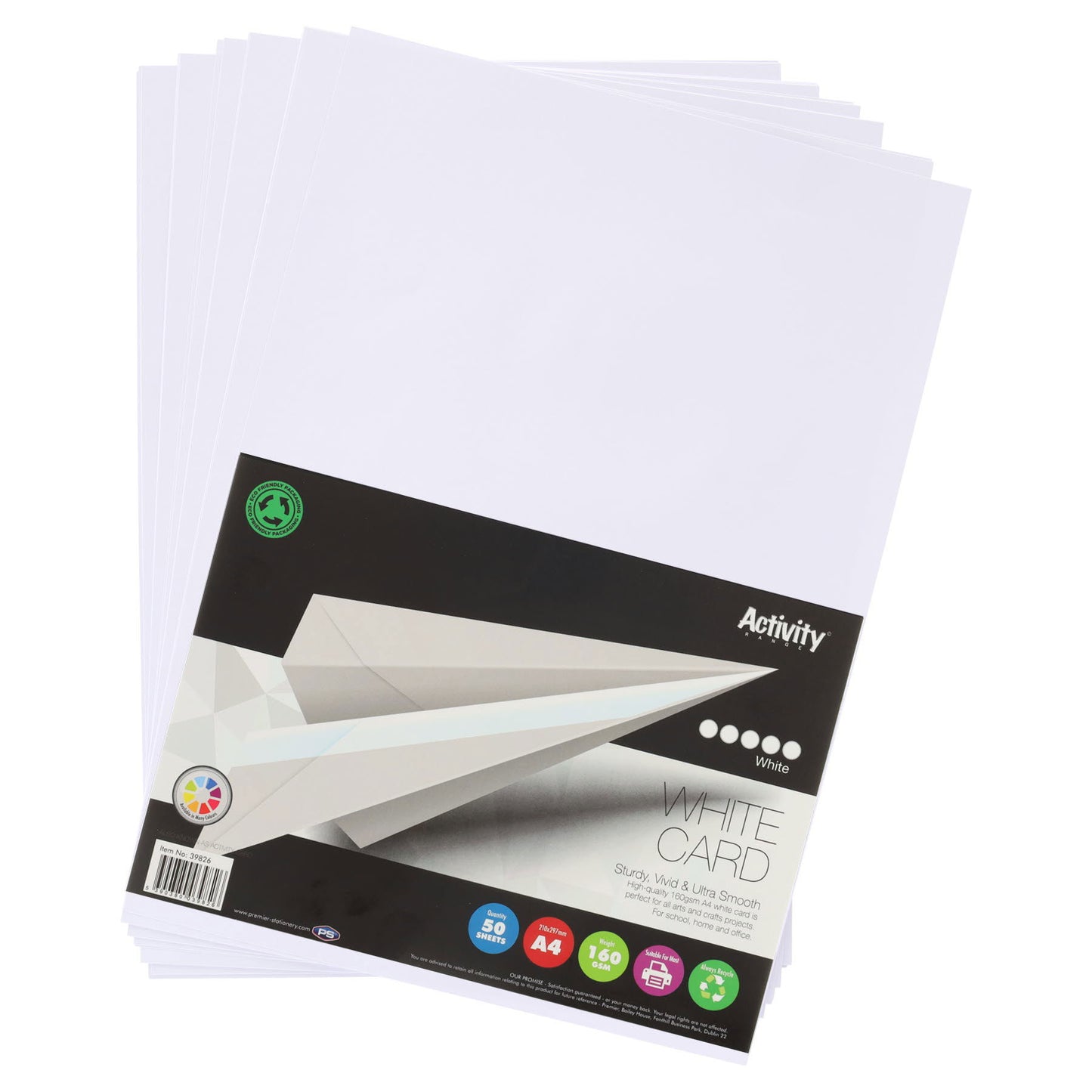Pack of 50 A4 160gsm White Card Sheets by Premier Activity