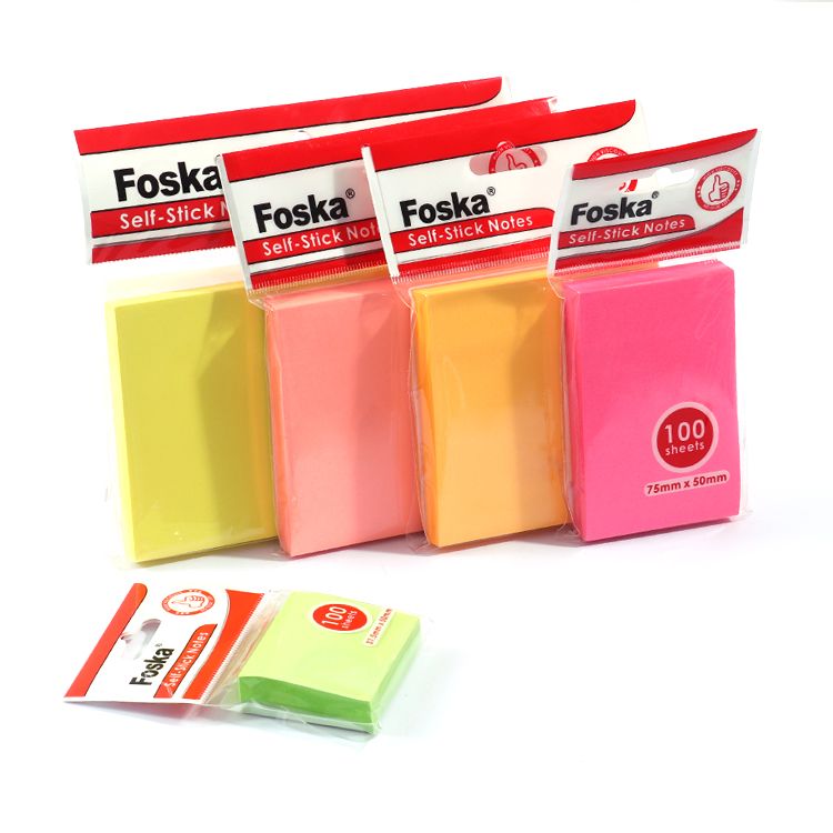 100 Sheets Fluorescent Yellow Colour Sticky Notes 75x50mm