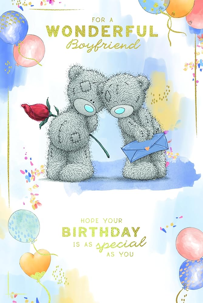 Bears Stood With Rose And Envelope Wonderful Boyfriend Luxury Birthday Card