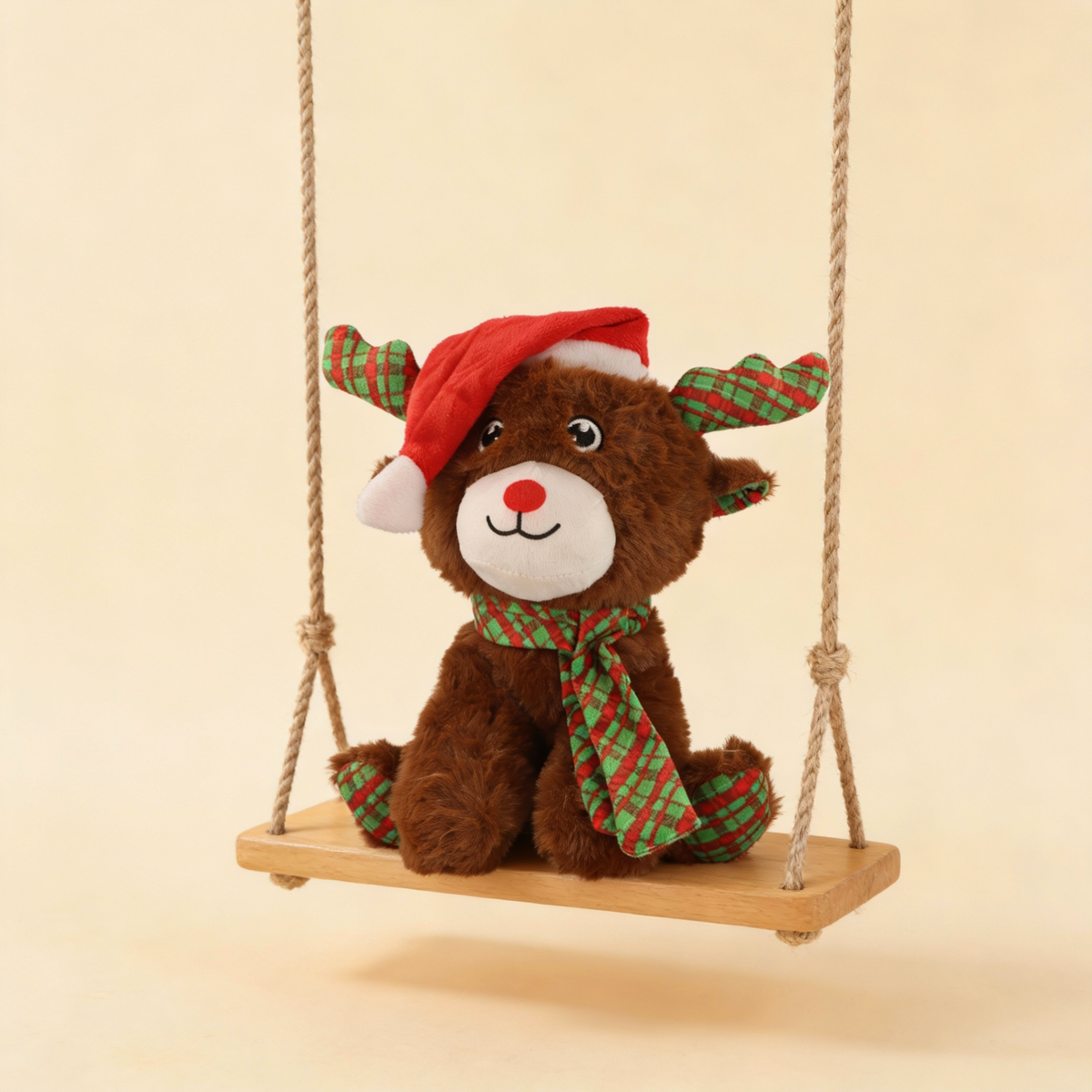 Pack of 3 Christmas Reindeer in Santa Hat Plushie (9″/23cm) - Festive Cute Xmas Decoration Gift Holiday Celebrations