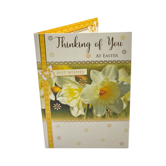 Thinking Of You White Daffodil Flowers Design Easter Card