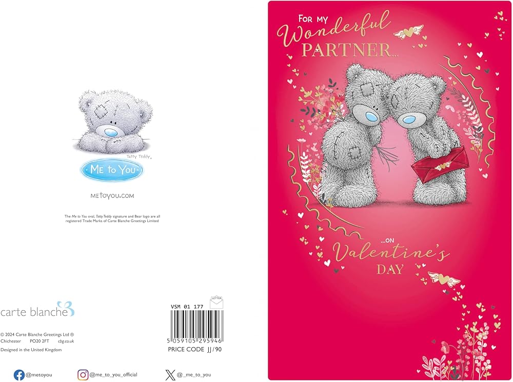 Bears With Bouquet And Envelope Wonderful Partner Valentine's Day Card