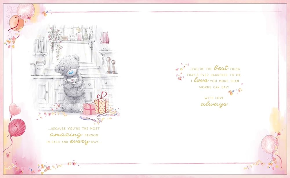 Bear With Cup Of Tea Luxury Boxed Handmade Wife Birthday Card