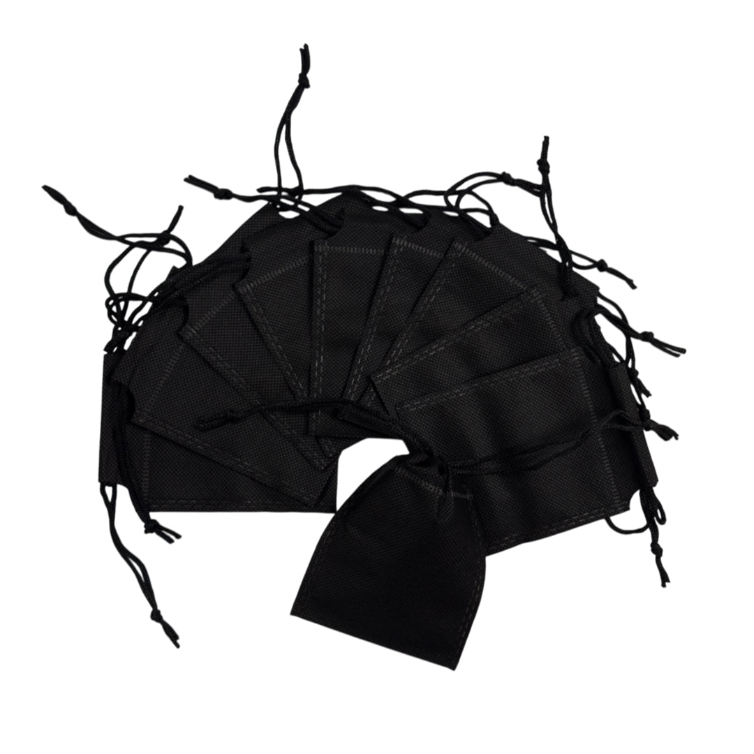 Pack of 100 Black Coloured 12x9cm Non-Woven Drawstring Bags