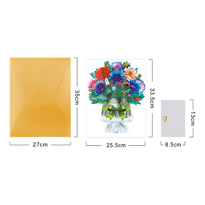 Bright Dahlia Bouquet Gift Design 3D Pop Up Card