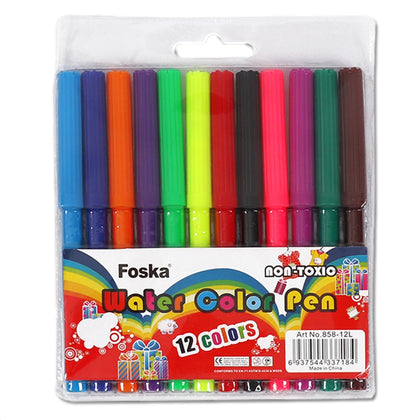 Pack of 12 Assorted Water Colour Felt Tip Pens