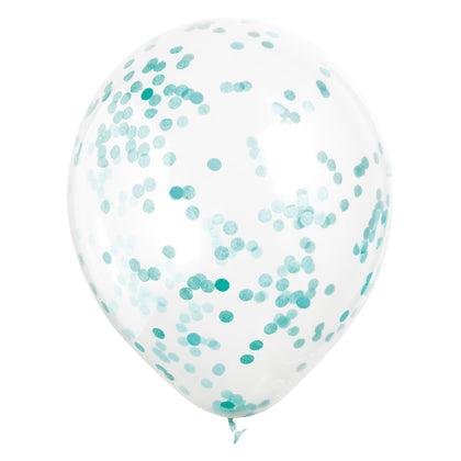 Pack of 6 Clear Latex Balloons with Caribbean Teal Confetti 12