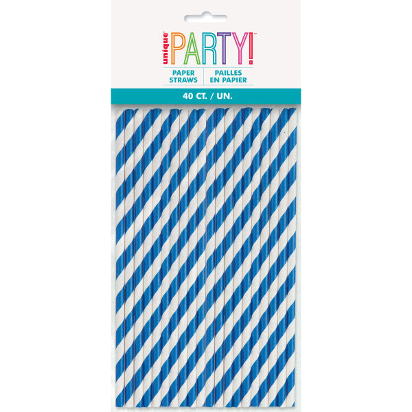 Pack of 40 Royal Blue Striped Paper Straws