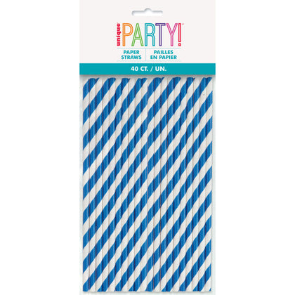Pack of 40 Royal Blue Striped Paper Straws
