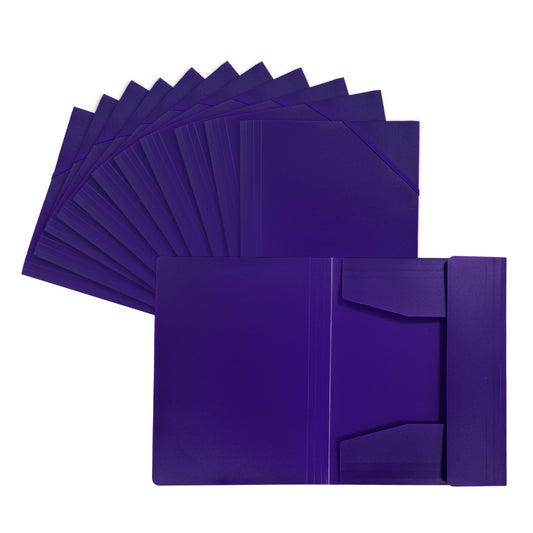 Pack of 12 A4 Purple 3 Flap Folders with Elasticated Closure