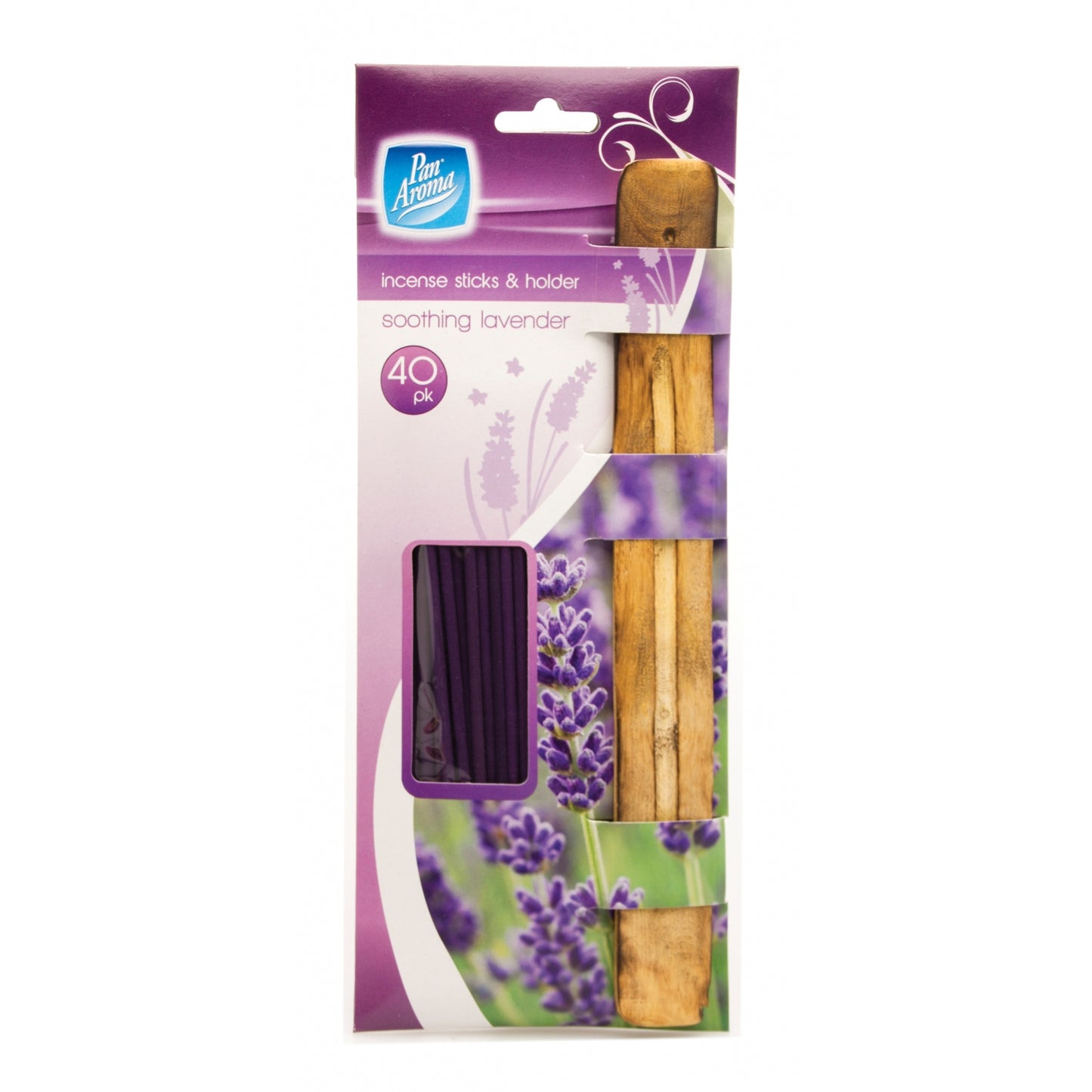Pack of 40 Pan Aroma Soothing Lavender Incense Sticks & Holder {DC}