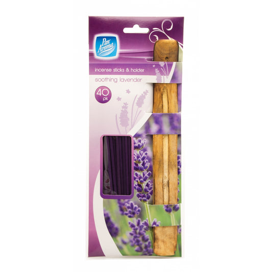 Pack of 40 Pan Aroma Soothing Lavender Incense Sticks & Holder {DC}