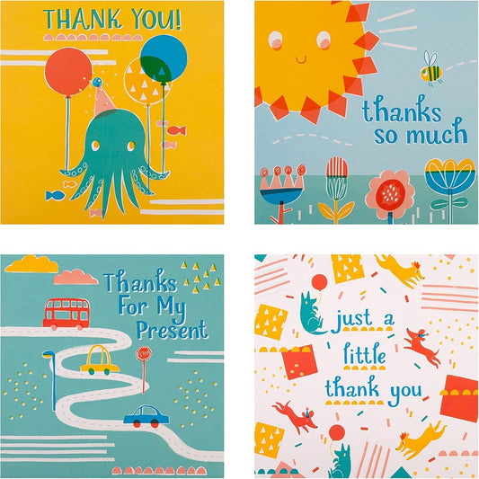 Kids' Multipack of 20 in 4 Cute Designs Thank You Cards