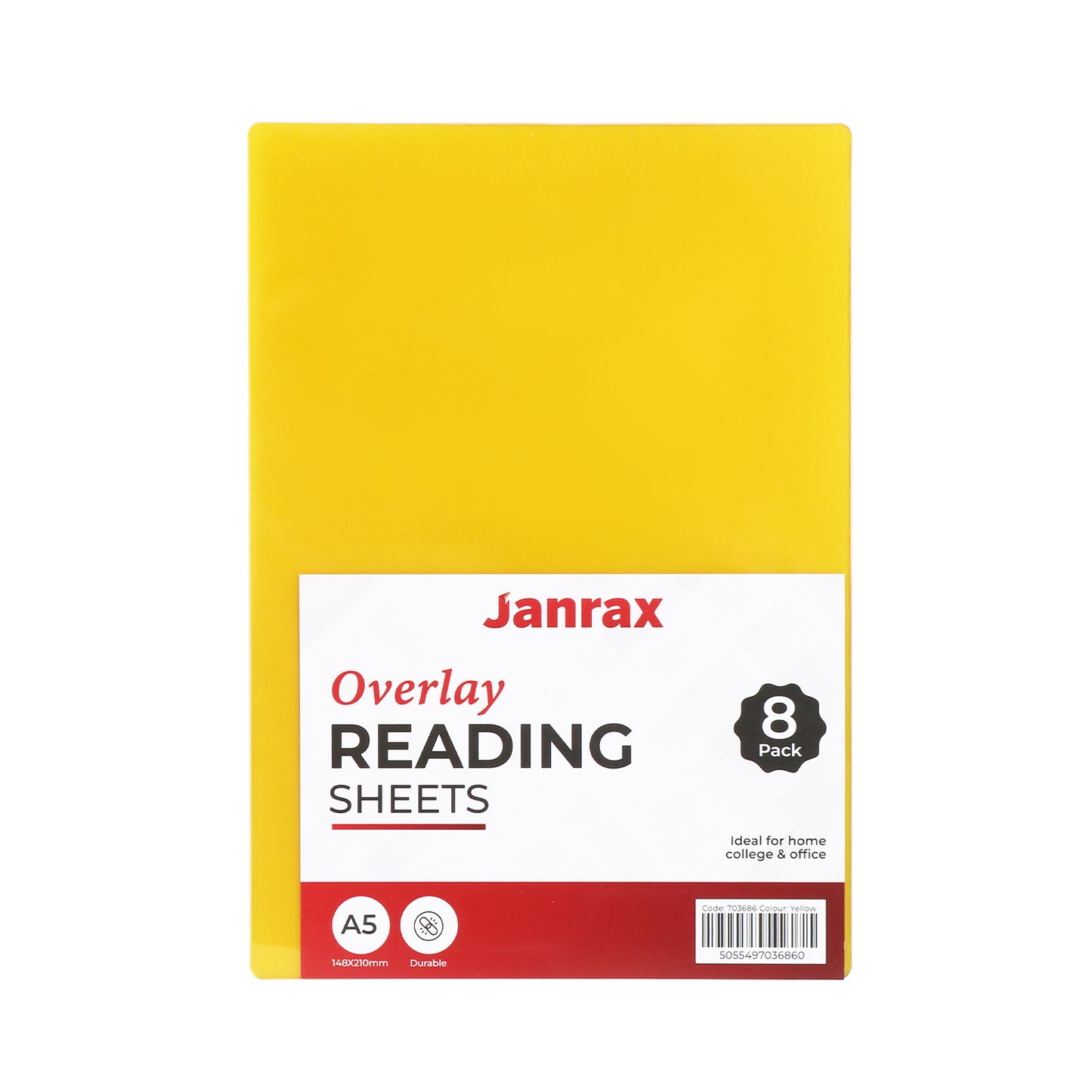 Pack of 8 A5 Plain Yellow Dyslexia Overlay Reading Sheets – PET Material, Rounded Corners