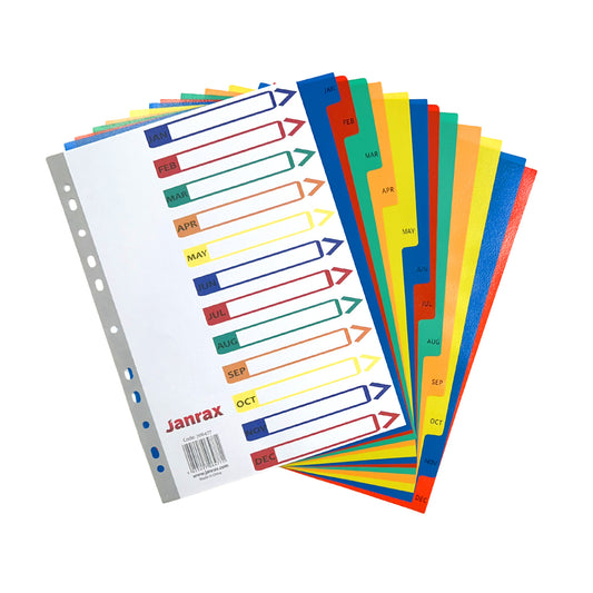 A4 Jan - Dec Month Polypropylene Dividers with Reinforced Index Cover