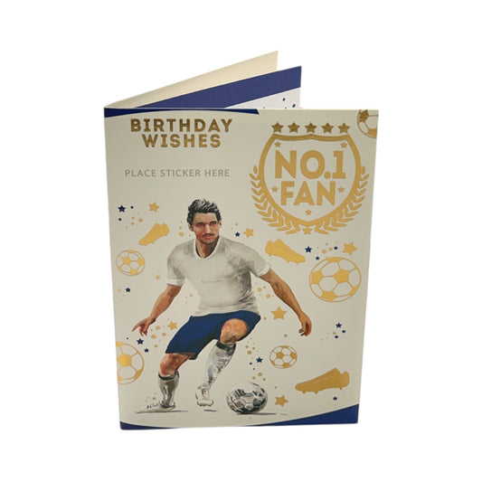 A Man In White and Blue Soccer Uniform Customized Male Birthday Card