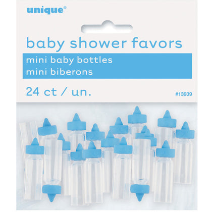 Pack of 24 Blue Mini Baby Bottles For Baby Shower Favors