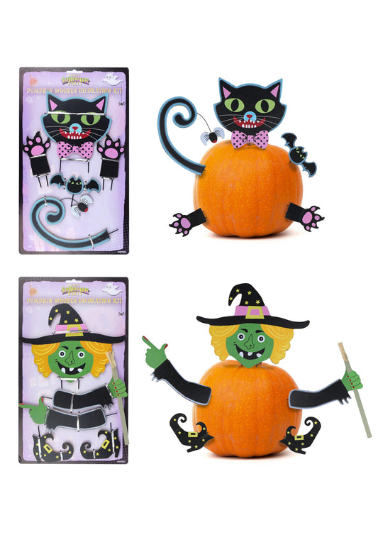 Wooden Halloween Pumpkin Decoration Set - 5pc Wicked Witch/Black Cat Pumpkin Arms for Indoor and Outdoor Autumn Pumpkin Decor