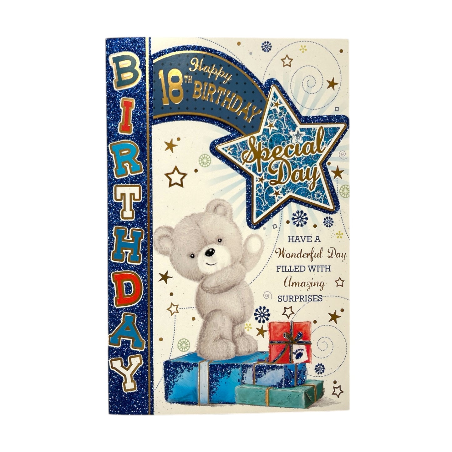 Age 18 Cute Teddy with Gifts Birthday Card