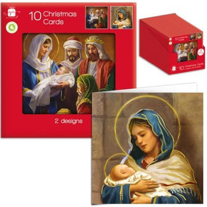 Pack of 10 Traditional Religious Nativity Design Square Christmas Cards