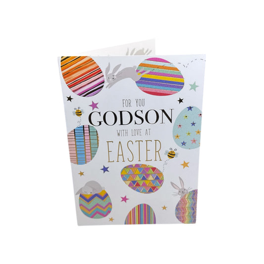 For Godson Multicoloured Eggs Pattern Design Easter Card