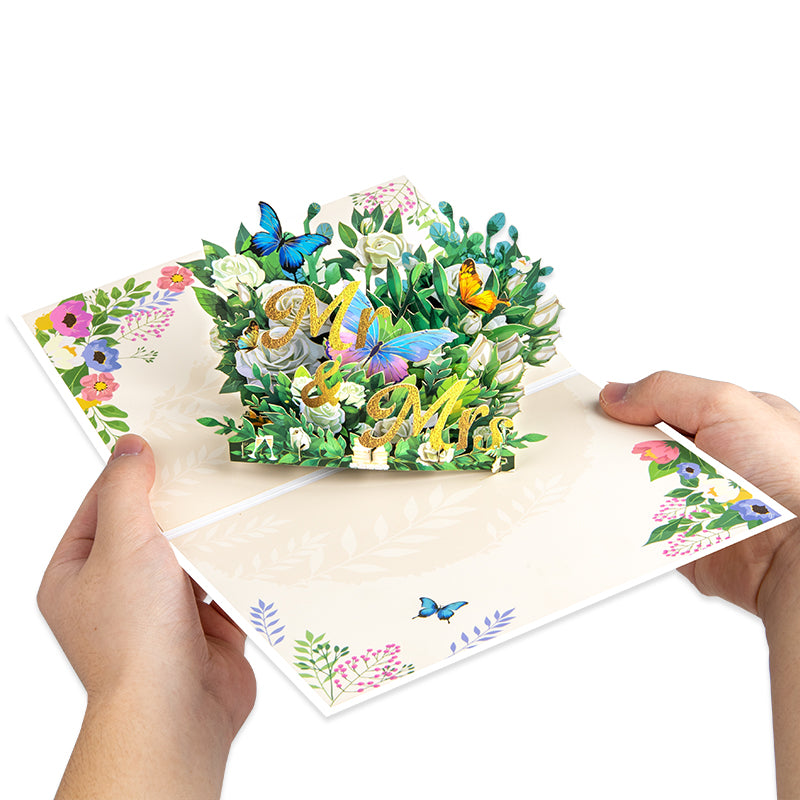 Mr & Mrs with Floral Accents Romantic Pop Up Wedding Congratulations Card