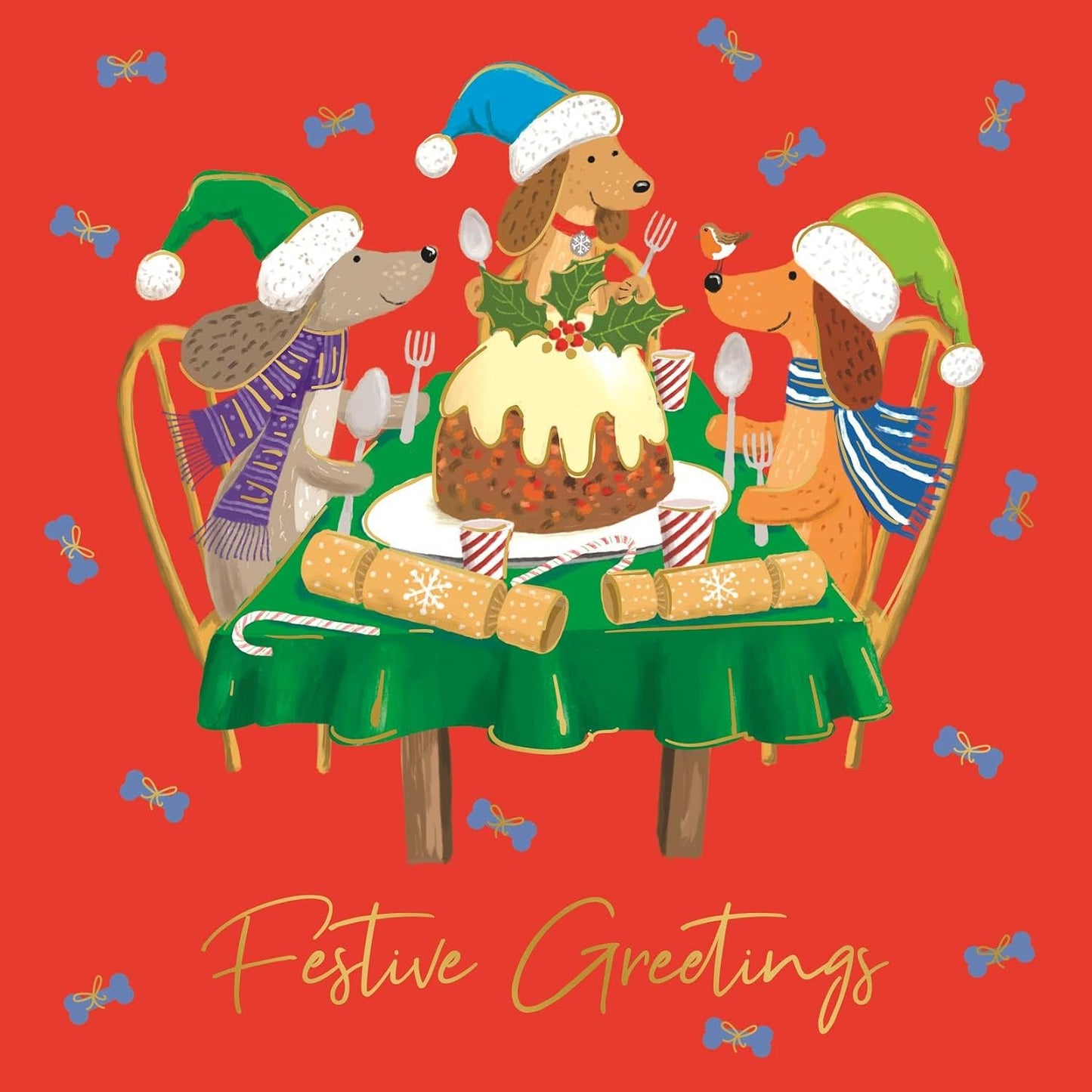 Pack of 10 Festive Canine Design Square Christmas Cards With Envelopes