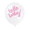 Pack of 5 Pink "Hello Baby" 12" Latex Balloons