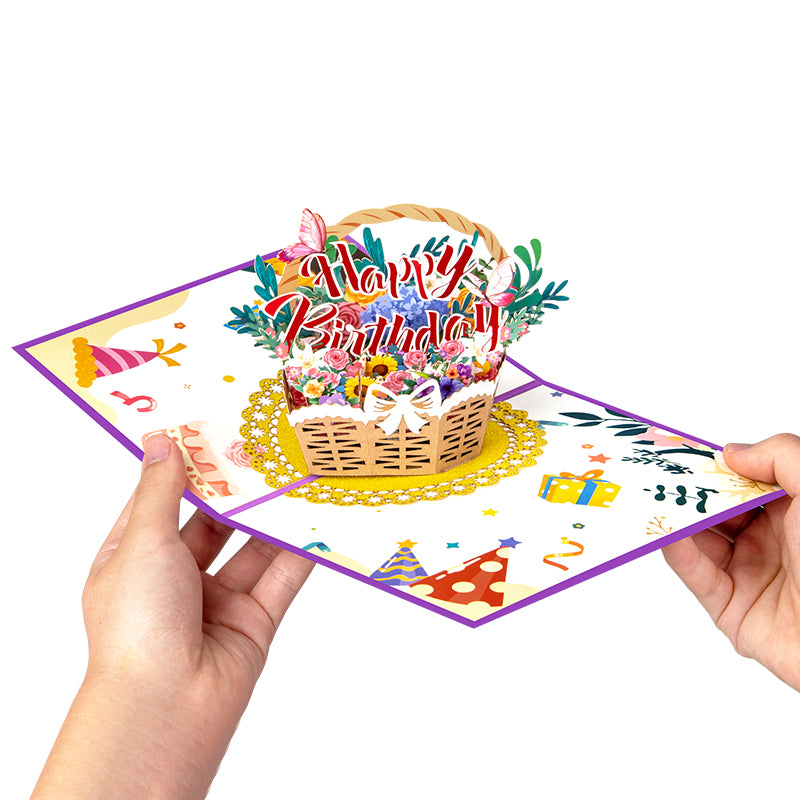 Bloom & Cheer 3D Birthday Basket Pop Up Greeting Card