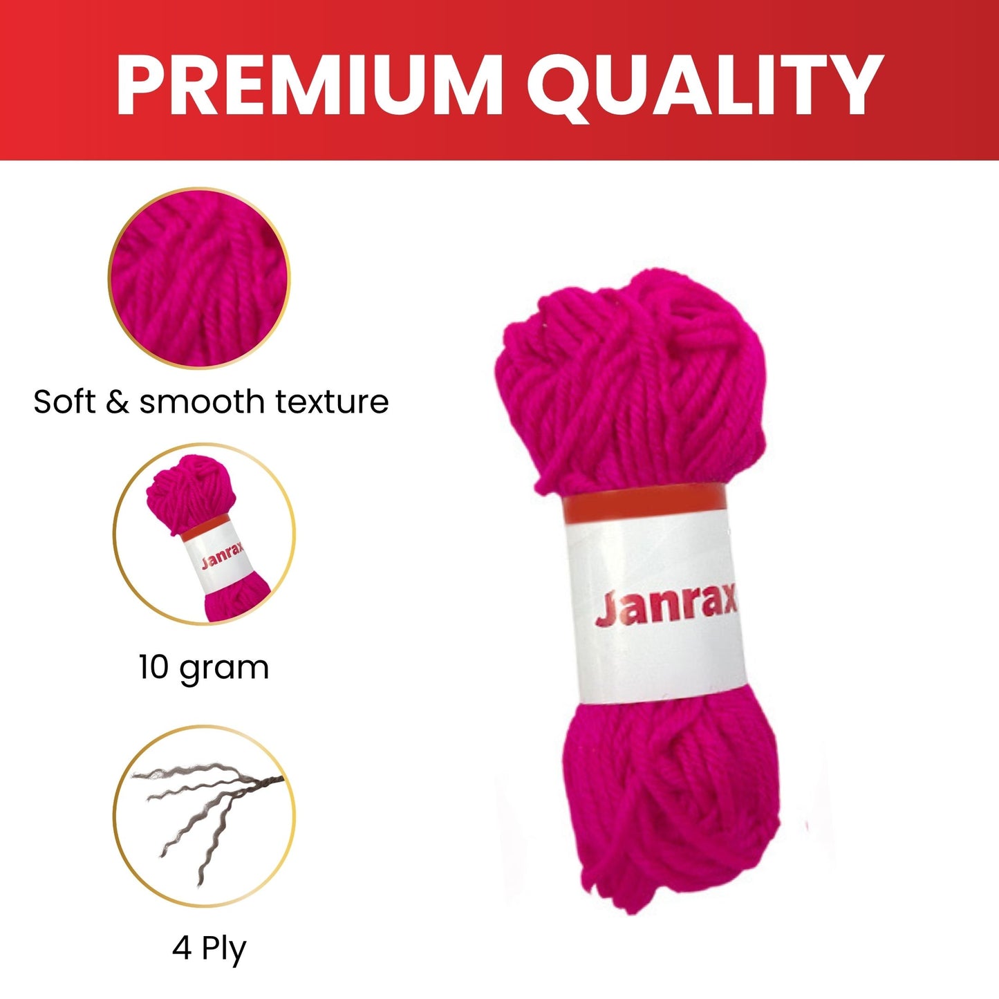 Pack of 5 Blue Acrylic Yarn Rolls – 10g each, 4 Strand 8 Ply Knitting Wool