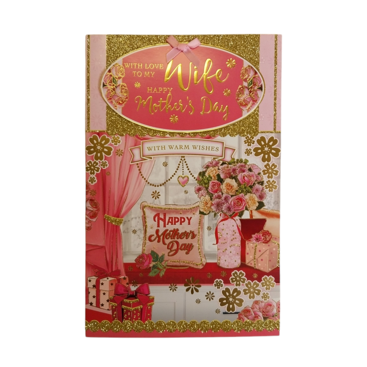 To My Wife Lovely Pink Colour Window Design Mother's Day Card