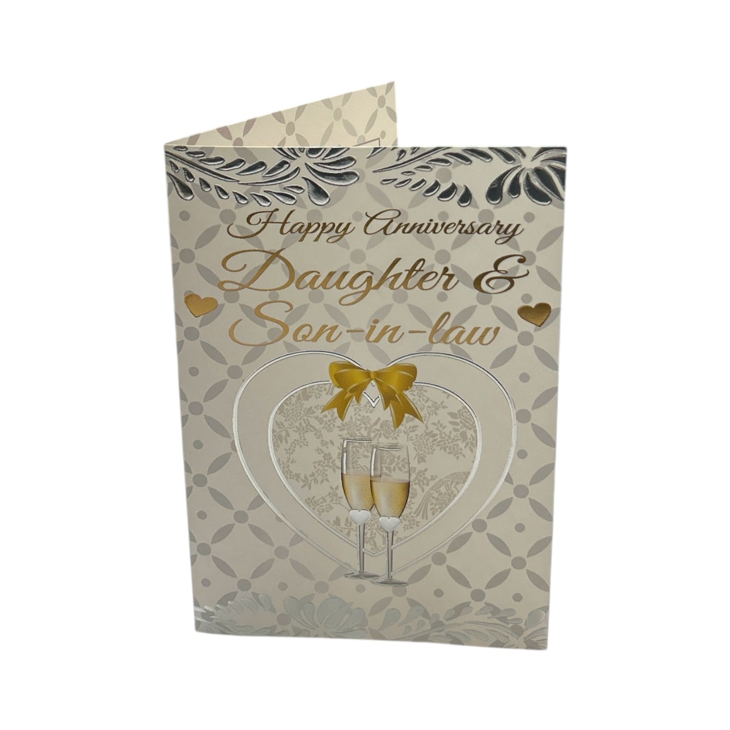 To Daughter & Son-In-Law Heart Frame Champagne Glass Design Anniversary Card