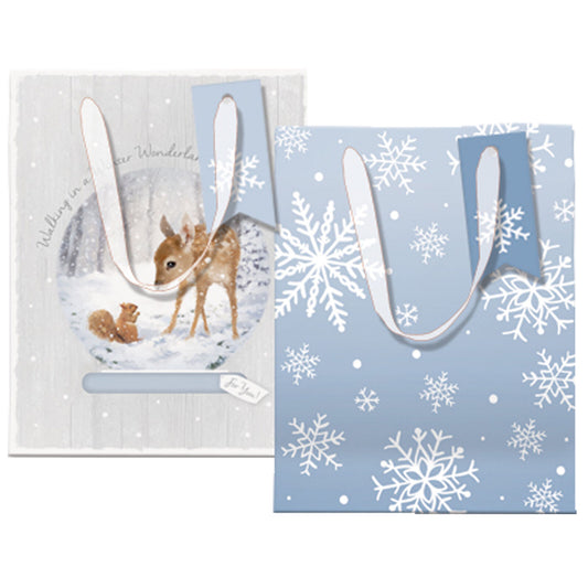 Winter Wonderland Deer and Snowflake Design Medium Christmas Gift Bag