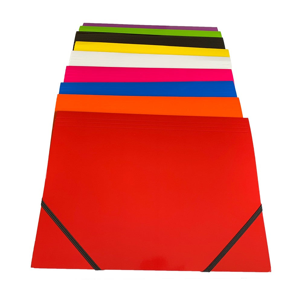 Pack of 12 Janrax A4 Orange Laminated Card 3 Flap Folders with Elastic Closure