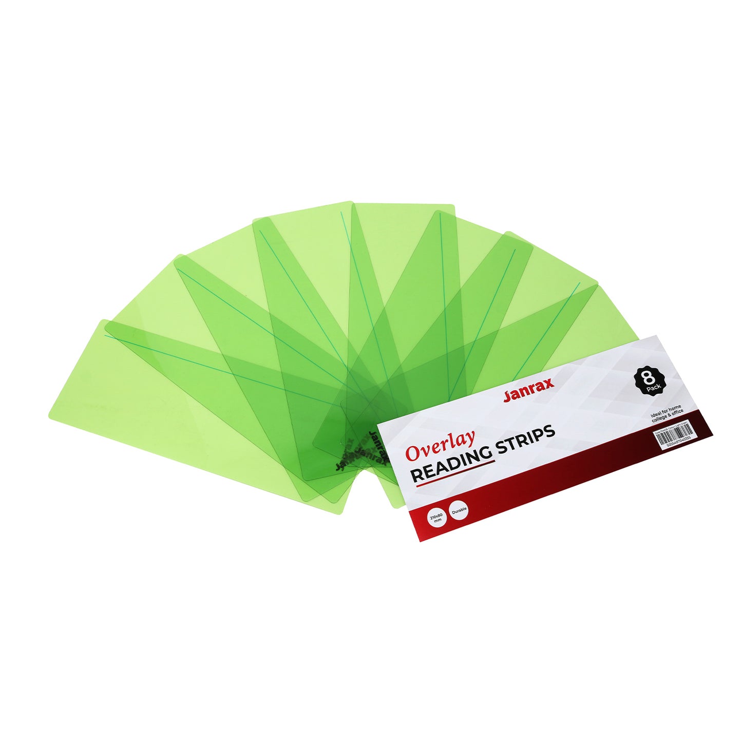 Pack of 24 Light Green 210x80mm Dyslexia Overlay Reading Strips – PET Material, Rounded Corners