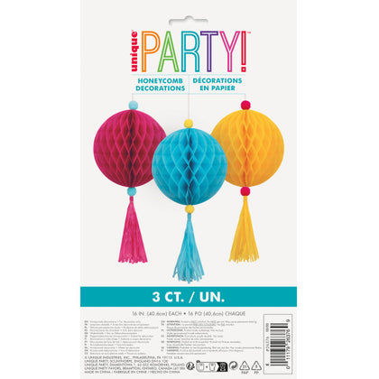Pack of 3 Pink, Yellow & Blue Tissue Ball & Tassel Ornament Decoration Kit