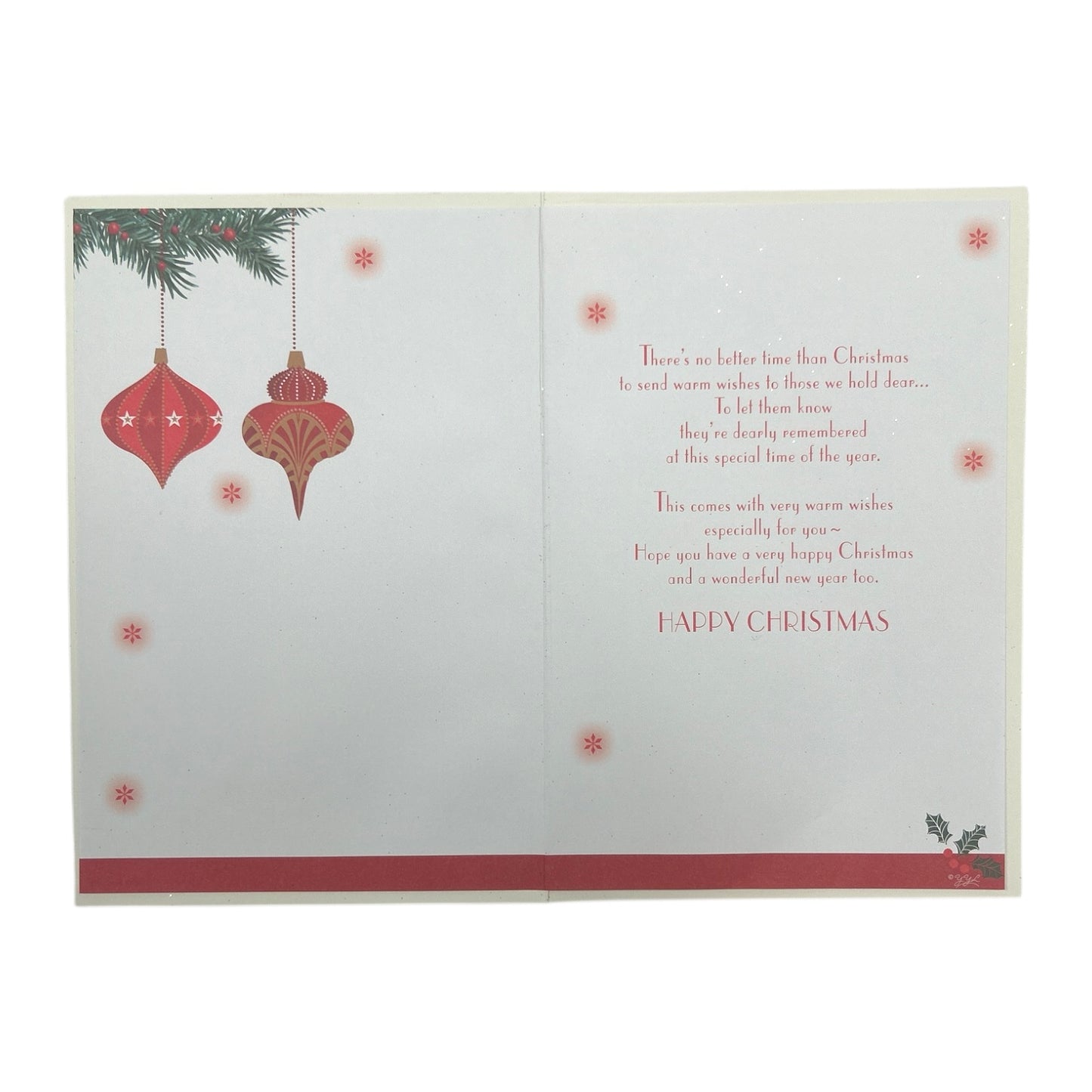 To a Dear Nephew and Family Red & Gold Star with Ornaments Christmas Card