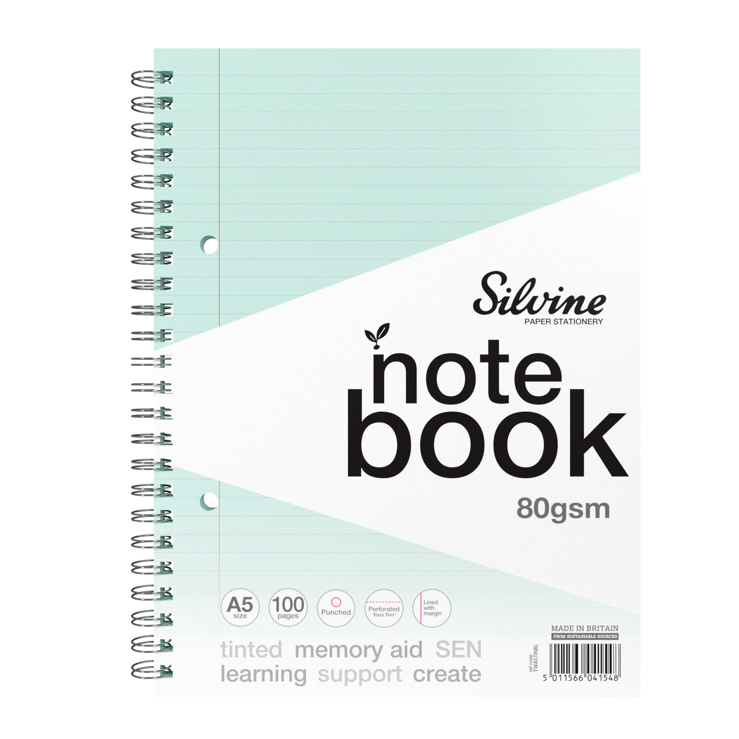 A5+ 100 Pages Twin Wire SEN Blue Paper Dyslexia Notebook - Lined with Margin