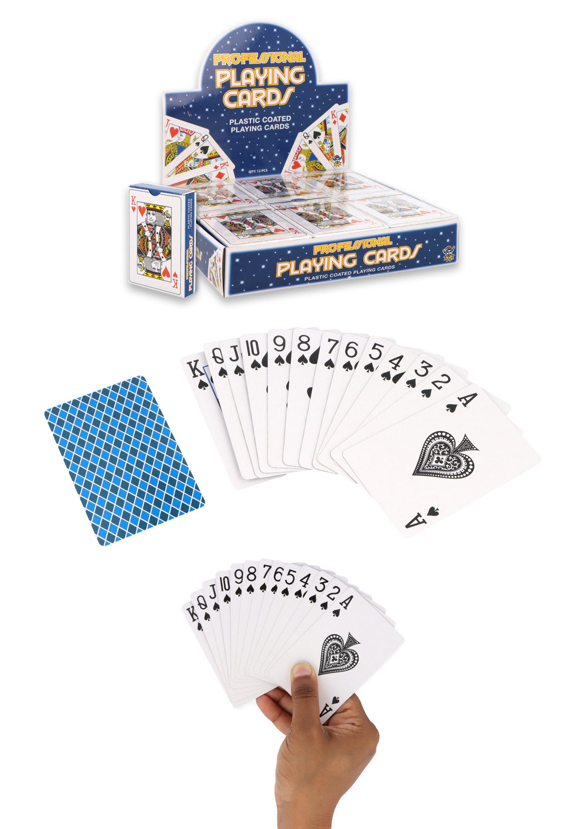 Pack of 12 Plastic Coated Playing Cards (9x6cm)